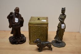 A 20th Century carved hardwood Tibetan monk study, measuring 19cm high, two other figural