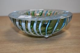 A Charlie Macpherson glass bowl of dished circular form with rounded base, broad rim and with two