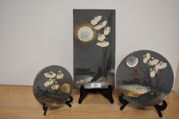 A 20th Century Paul Gooderham studio pottery plaque of rectangular form having an incised moonlit