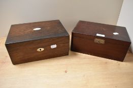 Two vintage mahogany jewellery/storage boxes.