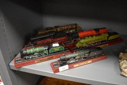 Six collectable 00 gauge scale model locomotives and tenders, the longest measures 28cm