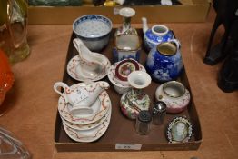 A Chinese blue and white Rice Grain pattern tea bowl, measuring 5.5cm high, and a selection of other