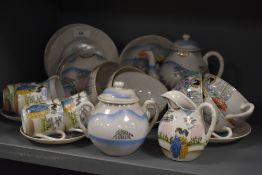 An early 20th Century Japanese hand painted egg shell tea set, decorated with Geisha ladies,