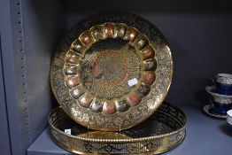 A 20th Century brass galleried drinks tray, of circular form with beaded edge, having a diameter