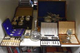 A cased set of six engraved silver plated goblets, together with other silver plated ware to include