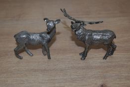 Two white metal stag and deer studies, the largest measures 8cm high