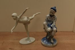 A late 20th century West German Kaiser bisque porcelain ice skater figurine, modelled balancing on