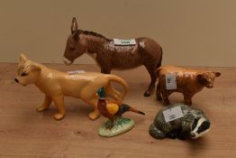 A group of Beswick Pottery animals, comprising Donkey, number 2267a, designed by Albert Hallam and