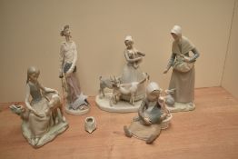 A selection of Lladro and Nao by Lladro figures/ figurines comprising Don Quixote sanding with sword
