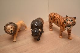 Two Beswick Pottery animal studies, Tiger number 2096 and Lion number 2089 both designed by Graham