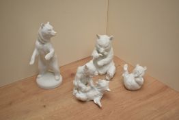 A group of four German Kaiser bisque porcelain bear studies, printed blue marks to base