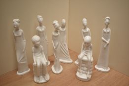 Eight Spode english fine china Pauline Shone figures including 'Victoria', 'Diana' and 'Jane'.