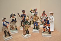 A collection of eight Goebel porcelain 18/19th century French military figures, to include Officer
