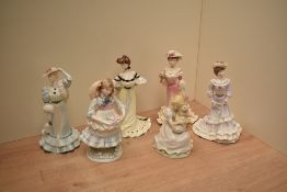 Six Coalport fine bone china female figures comprising 'Alexandra at the Ball' number 9822 of 12,