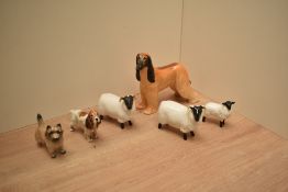 A group of six Beswick Pottery animal studies comprising Afghan Hound 'Hajubah of Davien' no2285
