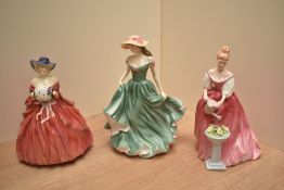 A group of three Royal Doulton bone china figurines, comprising Alexandra HN3292, Best Wishes HN3971