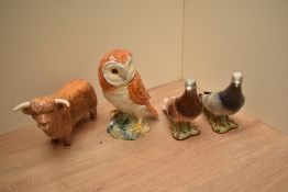 A Beswick Pottery Highland Bull study number 2008 (AF) sold together with a Beswick Pottery Owl