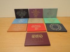 Ten Royal Mint Coins of Great Britain & Northern Ireland Proof Sets, 1970, 1972, 1973, 1974, 1975,