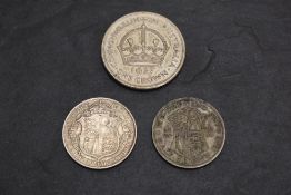 Three George V Silver Coins, 1937 Crown, 1916 & 1929 Half Crowns