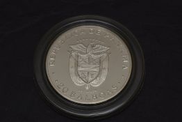 A Franklin Mint 1974 Panama Silver 20 Balboas Coin, in capsule and fitted box, certificate