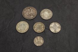 Six GB Silver Coins, 1893 Queen Victoria Crown, 1923 & 1929 Half Crown, 1923 & 1935 Florin and