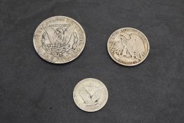 Three USA Silver Coins, 1903 Morgan One Dollar, 1942 Liberty Half Dollar and a Quarter Dollar well