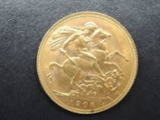 A 1908 Edward VII Gold Sovereign, Royal Mint