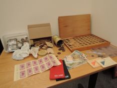A collection og GB & World Coins including a wooden box, tin and card box of GB Queen Victoria to