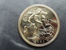 A 2001 Queen Elizabeth II Gold Proof Sovereign, George & Dragon, Royal Mint, Westminster Mint Case