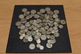 A large collection of GB Silver Coins, 1920-1946 Half Crowns x 21, One Florin x 20, Two Shilling x