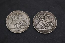 Two Queen Victoria Silver Crowns, 1889 & 1892