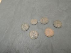 Five GB Copper Farthings, 1822 George IV, 1834 William IV, 1841, 1848 & 1858 Queen Victoria along