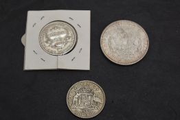 A 1927 George V Australia Silver Florin along with a 1947 George VI Australia Silver Florin and a