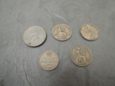 Four GB Farthings, 1799, 1860, 1907 & 1913 along with a 1844 Half Farthing (5)