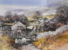 After John Sibson (Contemporary, British), coloured print, 'Winterscales' and 'Gunnerside', both