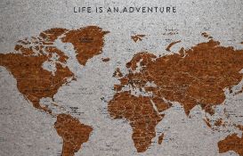 Contemporary, 'Life is an Adventure' - A travel map pin board from 'Splosh', with pins, framed,