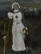 20th Century School, gouache, Two naive World War inspired studies, both framed and under glass,