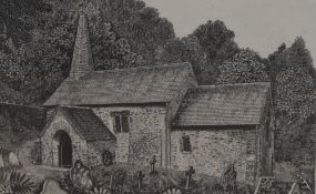 Brian Hanscomb (b.1944, British), wood engraving, 'Culbone Church II', Somerset, signed to the