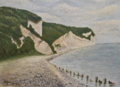 20th Century School, oil on canvas, A coastal landscape with chalkstone cliffs, signed