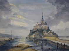 *Local Interest - J.O. Swinn (20th Century/Contemporary), watercolour, Mont-Saint-Michelle in