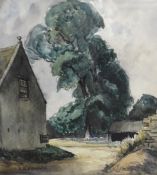 G.L. Edmonds (20th Century), watercolour, A farmyard scene with towering tree to the centre,