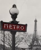 Contemporary, a Parisian poster print depicting a Metro stop and the Eiffel Tower, framed and