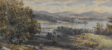 19th/20th Century School, watercolour, an attractive Victorian landscape depicting figures walking