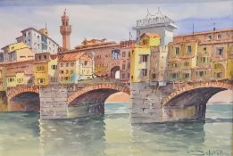 Giovani Ospitali (1927-2016, Italian), watercolour, 'Firenze: Ponte Vecchio', signed to the lower