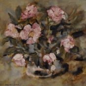 Roy Manby (1916-1995, British), oil on board, A still life arrangement depicting a vase of pink