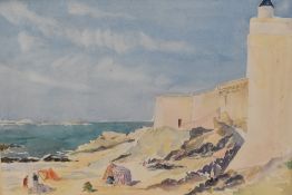 20th Century School, watercolour, A Mediterranean coastal landscape, framed, mounted, and under