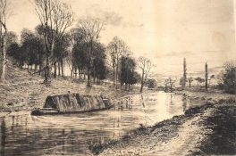After Frederick Slocombe (1847-1920, British), etching, 'A College Walk, Oxford', framed and under