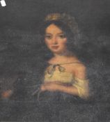 19th Century School, oil on canvas, A half length portrait of a young girl wearing a bonnet,