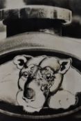 20th Century, photographic print, A close up shot of a Lioness manufacturing plaque, framed and