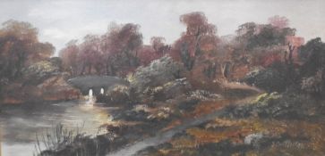 S. Cartledge (19th/20th Century), oil on board, An autumnal landscape with arched bridge, signed